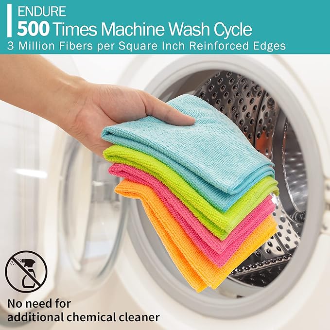 HOMERHYME Microfiber Cleaning Cloth - 60 Pack Shop Towels, 12" x 12" Cleaning Rags Lint Free, Reusable Microfiber Towels for Cars Kitchen Automotive House Office