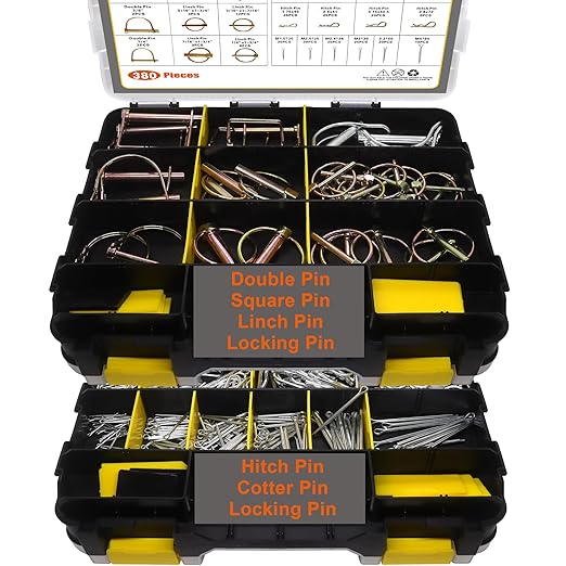 380 Pcs Heavy Duty Pin Kit, Hitch, R, Hair, Lynch, PTO Pins for Trucks, Trailers, Tractors, Mowers, Accessories, Farm, Lawn, Hitches, Garden