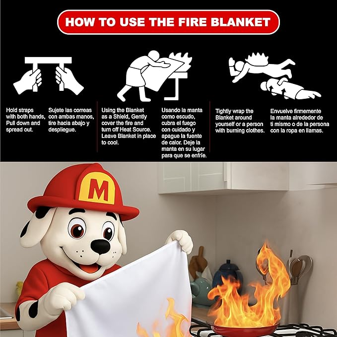 Marshall Fire Blankets Emergency for Home 2 Pack – 40x40 Fire Blanket Made in The USA. Fire Suppression for Kitchen, Business, Car, RV. Less of A Mess Than A Fire Extinguisher. Non-Toxic, Food Safe.