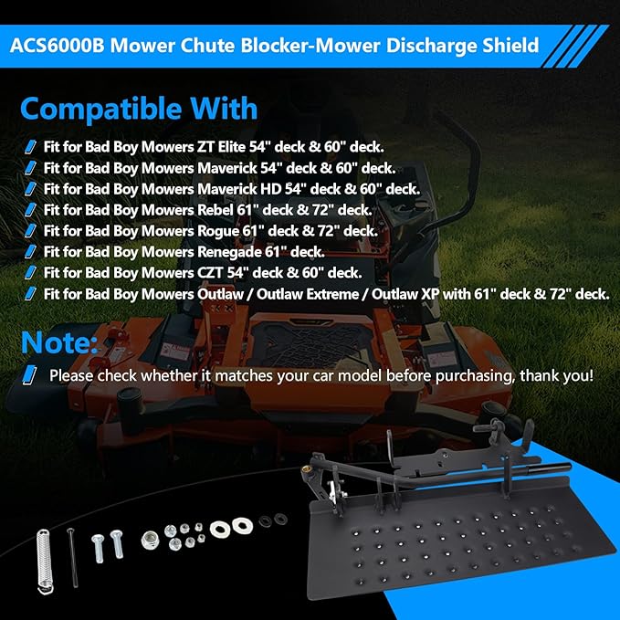 ACS6000B Mower Chute Blocker-Mower Discharge Shield Compatible with Bad Boy Mowers,54" / 60" / 61" / 72", Chute Blocker Replace Part Number 088-6000-00, 088600000