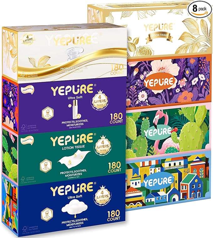 Ultra Care Facial Tissues,With 30% Lotion - 4-Ply Soft Tissues for Sensitive Skin, Soothing & Gentle, 180 Ct Value Pack Facial Tissue Boxes