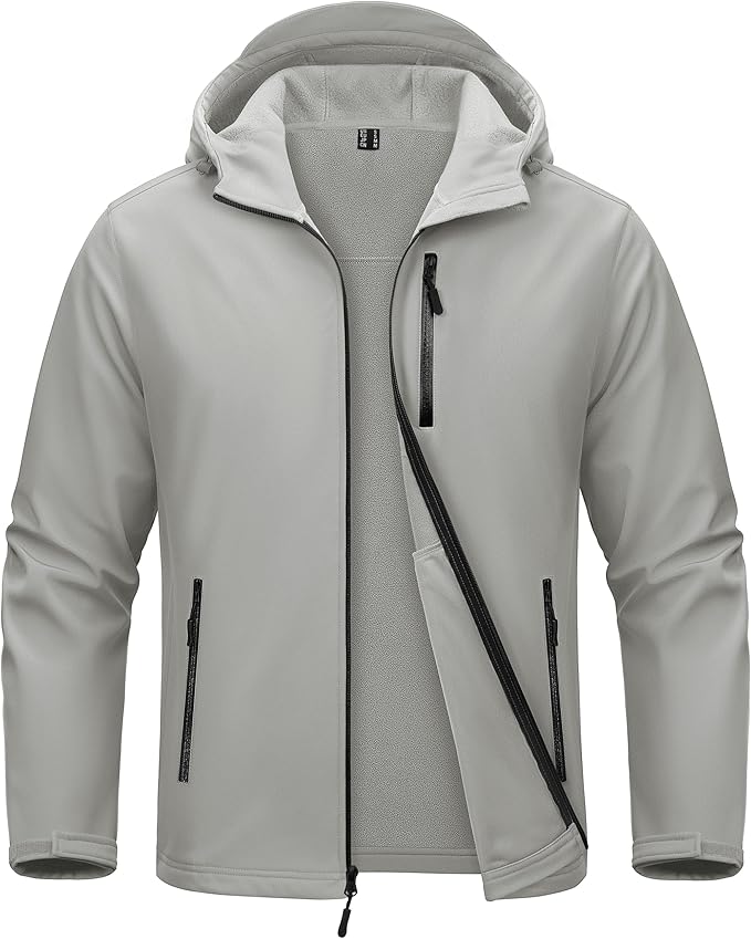 MAGCOMSEN Men's Waterproof Fleece Lined Rain Jacket Lightweight Softshell Raincoat with Hood Winter Hiking Windbreaker