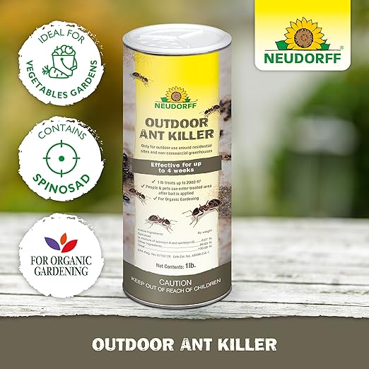 Neudorff Outdoor Ant Killer, Ant Bait Granules 1 lbs Treats up to 2,000 sq. ft. & Lasts up to 4 Weeks, Home Perimeter Treatment for Organic Gardening, Insect Bait Attracts and Kills (1 lb)