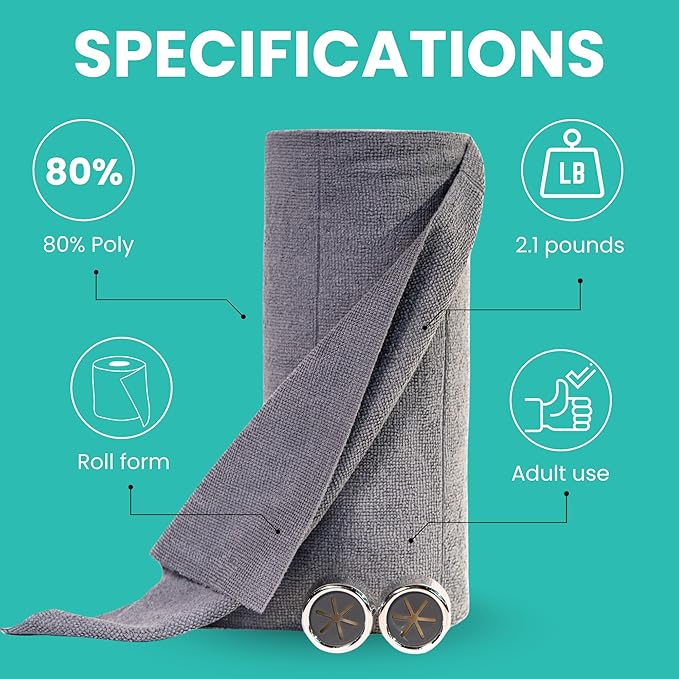 Microfiber Cleaning Cloth Roll, Reusable Tear Away Towels, Ultra Absorbent Dish Rags for Car, Home, Garage (Grey with Hanging Hooks)