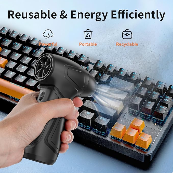 Rechargeable Compressed Air Duster for PC Computer, Cordless Mini Air Blower Portable, Super Powerful Dust Blower Speed Adjustable, Air Duster for Home, Outdoor, Leaf, Keyboard, Car Cleaning