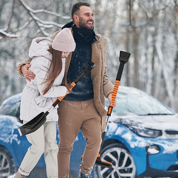 5-in-1 Extendable Snow Shovel and Ice Scraper for Car, 31"-40" Snow Brush with Squeegee, Pivoting Brush Head & Foam Grip for Windshield, Truck, SUV
