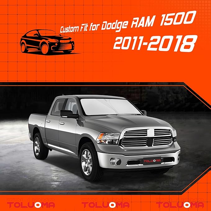 Custom Fit Windshield Sun Shade for Dodge RAM 1500 2011-2018 - Full Coverage, 210T Reflective Fabric, Double-Layer Design - Blocks 99% UV Rays, Keeps Car Cool, Easy to Install and Store