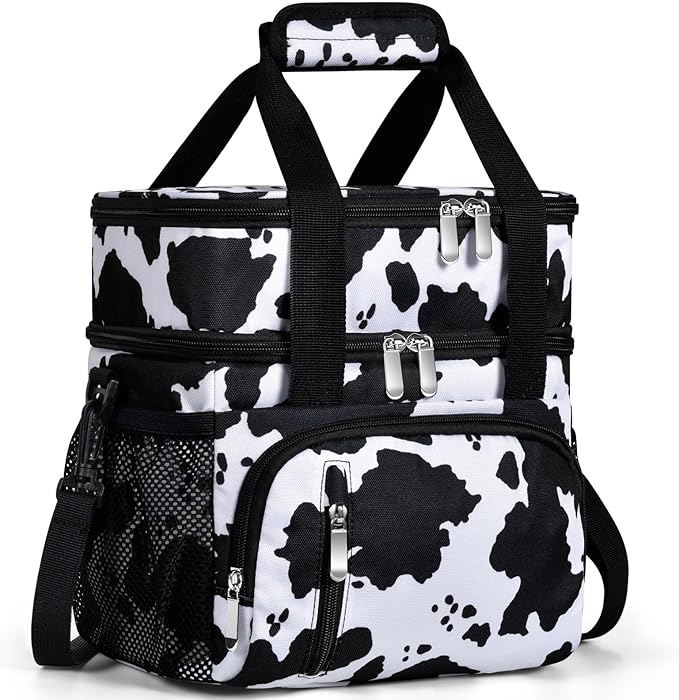 Lunch Box for Women, Double Insulated Lunch Bag Reusable Leakproof Cooler Bag Portable Picnic Food Bag, Adult Lunch Tote Lunch Bag for Work, Construction Worker, Truck Driver-Cow Print