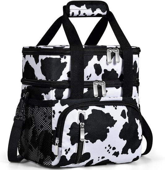 Lunch Box for Women, Double Insulated Lunch Bag Reusable Leakproof Cooler Bag Portable Picnic Food Bag, Adult Lunch Tote Lunch Bag for Work, Construction Worker, Truck Driver-Cow Print