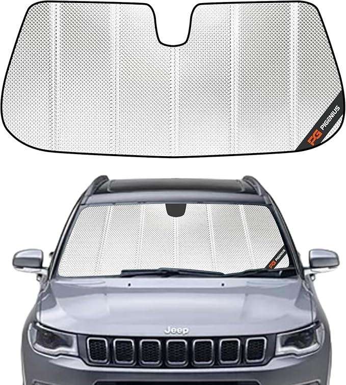 Windshield Sun Shade for Jeep Compass 2017-2021; New Body Style 2017. Reflective Aluminum Film Front Window Sunshade - BLAZBLOCK