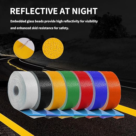 Reflective Pavement Marking Tape Slip-Resistant and Durable, Heavy-Duty Rubber Base for Outdoor Applications, Perfect for Driveways, Walkways, and Parking Areas (Yellow, 4 Inch X 18 Feet)