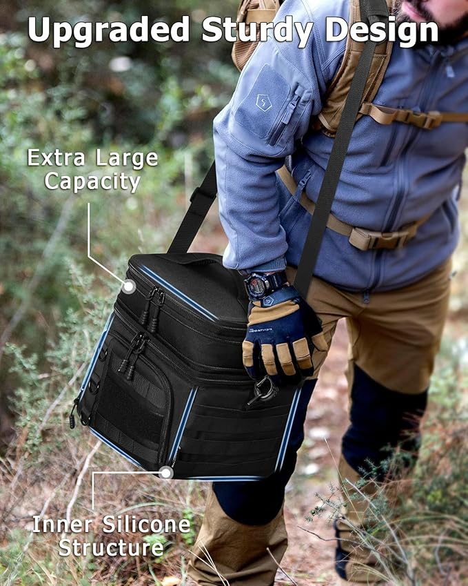 RalChyez Tactical Lunch Box for Men, Large Insulated Lunch Bag Expandable Double Deck Cooler Leakproof Waterproof Lunch Pail for Adult Women Work Office Shifts Picnic Travel Black