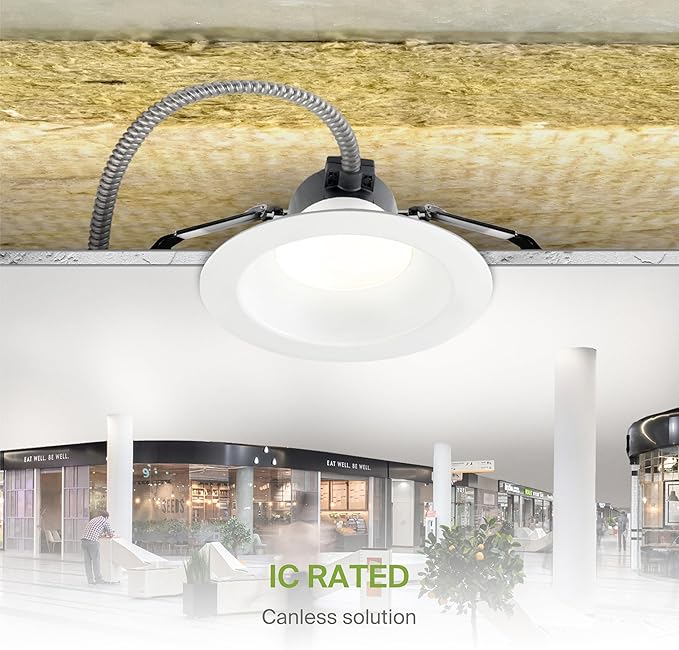 ASD Commercial LED Downlight 6 Inch, Power Adjustable Downlights 12/16/22/26/30W, Canless LED Recessed Lighting 120-277V, 5 CCT 2700K-5000K, Dimmable Ceiling Light Fixture, IC Rated, White, ETL 8 Pack