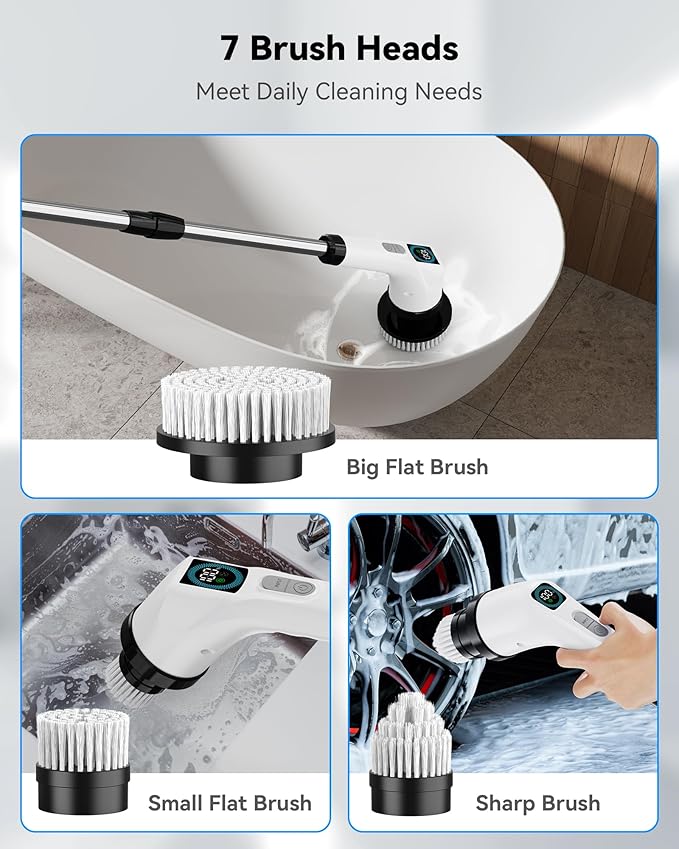 Electric Spin Scrubber Cleaning Brush, Coldless Power Shower Cleaning Brush with Long Handle for Bathroom Tub Tlie Floor