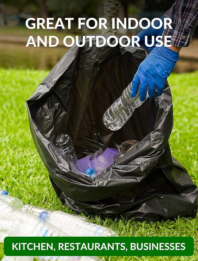 150 Count Heavy Duty Black Trash Bags, 40-45 Gallon, 38x46 Inches, 20 Micron Thick Large Garbage Bags