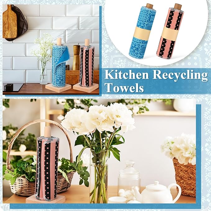 Redbaker 50 Pcs Reusable Paper Towels Paperless Reusable Cotton Cloths Toilet Absorbent Washable Paper Towels with Roll Kitchen Dishcloth for Kitchen Paperless Dishcloths(Floral, Dot, Stripe)