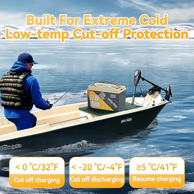 Power Queen 3Pack 12.8V 100Ah Trolling Motor LiFePO4 Battery, Low Temperature Cut-off Function, Built-in 100A BMS, Grade A Battery Cell, Up to 15000+ Cycles