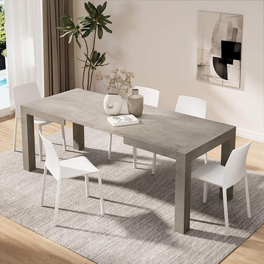 Mobili Fiver, Iacopo Extendable Dining Table, 55.1(86.6) x35.4 in, Concrete Effect, Grey, Made in Italy