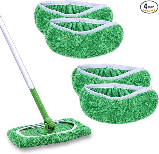 Reusable Mop Pads Compatible with Swiffer Sweeper Mop, Washable Wet Mop Pads Refills, Dry Sweeping Cloths, Microfiber Mops for Floor Cleaning -4 Pack