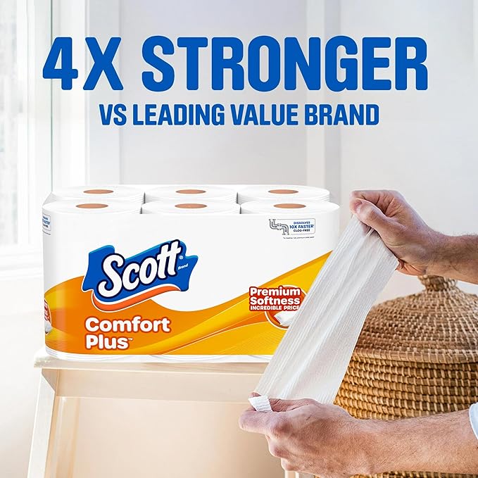 Scott ComfortPlus Toilet Paper, 48 Double Rolls, 231 Sheets per Roll, Septic-Safe, 1-Ply Toilet Tissue