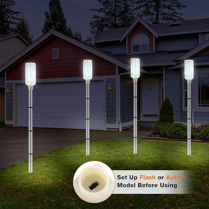 Macarrie 4 Pcs Solar Powered Driveway Markers Reflective Lights Driveway Reflectors on Poles for Snow Road Outdoor Yard Entrance (White)