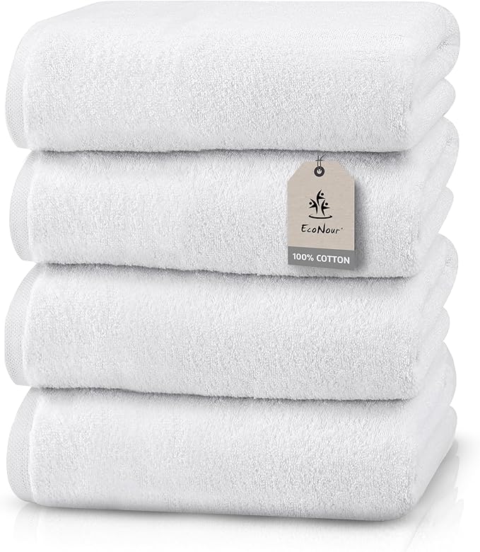 EcoNour 4 Pack Bath Towels (27x54 Inch, 550 GSM) | 100% Cotton Soft & Absorbent Towel Set | Quick-Dry, Lightweight, Durable Bathroom Towels for Home, Gym, Spa & Travel