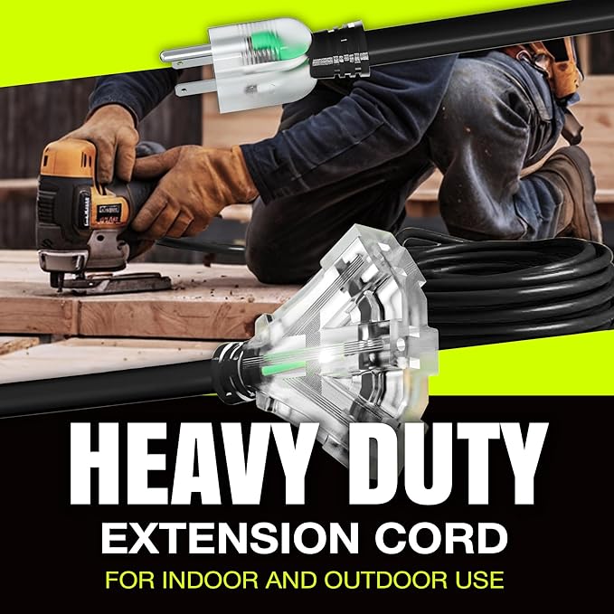 25ft Outdoor/Indoor Extension Cord 3-Outlet 12/3 Gauge Extra Heavy Duty 3 Prong SJTW, Waterproof, Flexible Cold-Resistant Long Power Cord,15A 125V 1875W, Black by LifeSupplyUSA