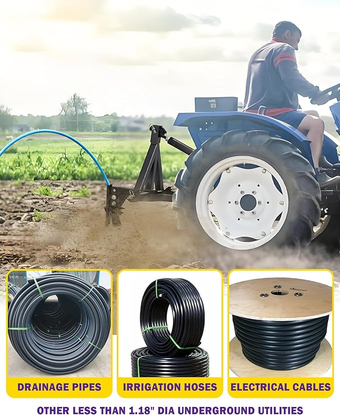 Pipe Layer Attachment Fits Hitch Mounted Ripper Trencher Accessories, Flexible Pipe Layer Fits Any 3-Point Ripper Hitch Lawn Subsoiler for ATV UTV Tractor, Light Duty Max Dia 1.18" with 2pcs U-Bolts