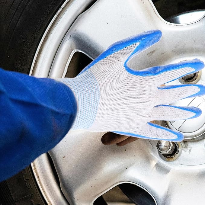 12 Pairs Heavy Duty Work Gloves with Anti-slip Coating Protective Gear for Construction Gardening Farm and Welding Durable Blue Gloves for Men and Women