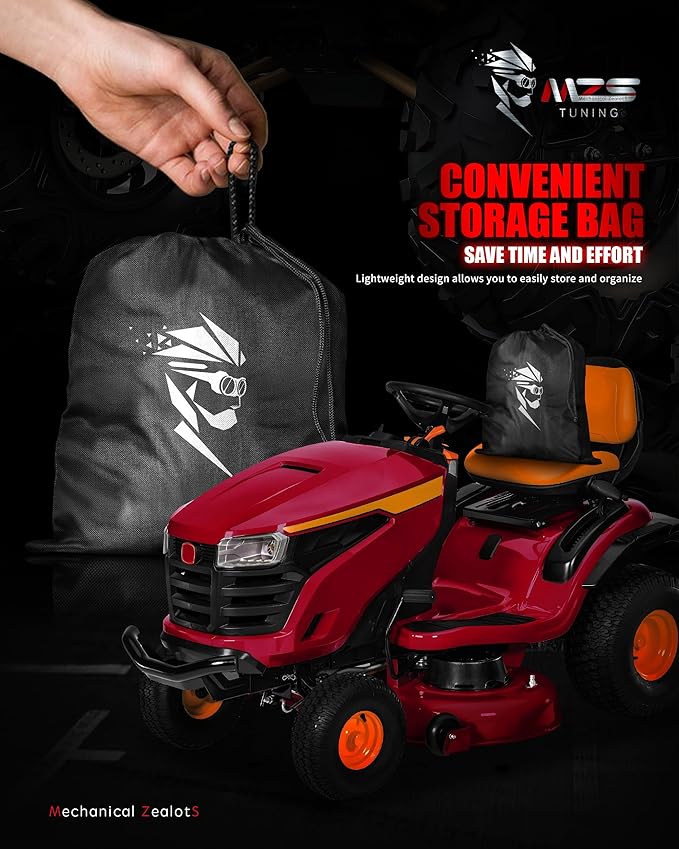 MZS Riding Lawn Mower Cover, Heavy Duty Lawn Tractor Cover with Storage Bag, Waterproof Lawnmower Covers for Outdoor UV Protection Universal Fits Decks Up to 54" Riding Mower