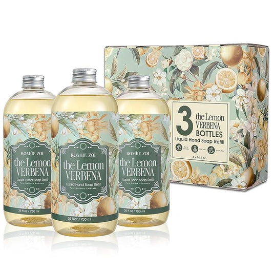 ROMIIE ZOI Liquid Hand Soap Refill Gift Set-3 Pack, Cruelty-Free and Biodegradable Formula, Moisturizing Hand Wash with Essential Oil for Sensitive Skin, Lemon Verbena Scent,(26Fl Oz x 3)