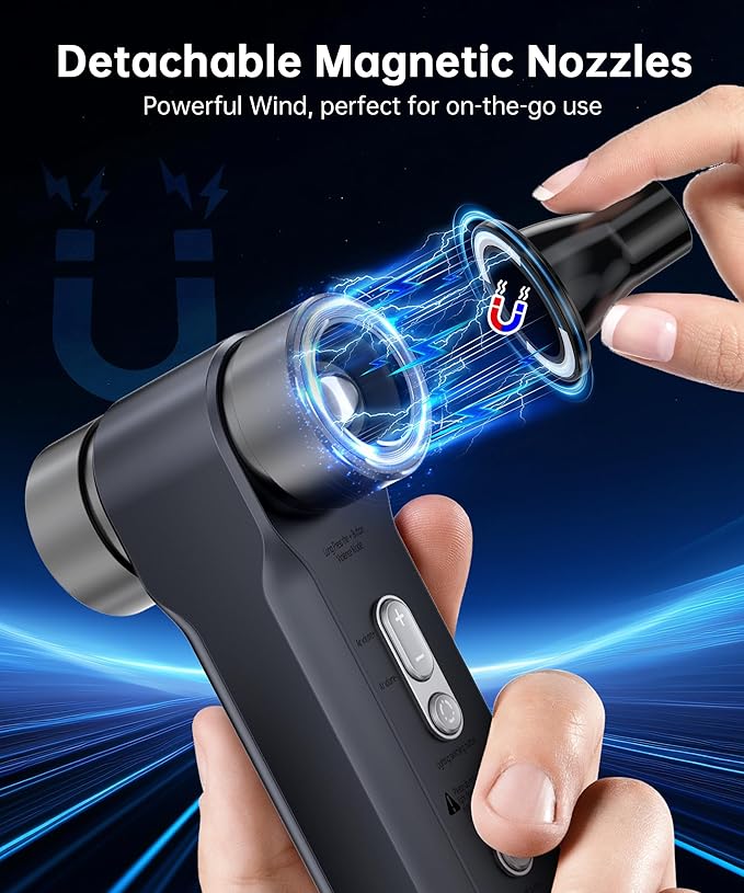 Compressed Air Duster,150000RPM Metal Electric Air Blower with LED Light and Stepless Speed,USB Rechargeable Mini Portable Cordless Air Blower with Magnetic Nozzle for Computer,Keyboard,House and Car