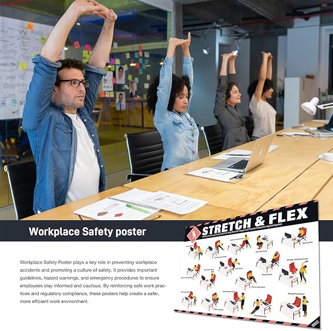 Stretch and Flex Poster 18" x 24" – OSHA Compliant Office & Workplace Stretching Guide, Full-Body Flexibility, Injury Prevention & Mobility Exercises, Ideal for Desk Workers & Sedentary Jobs