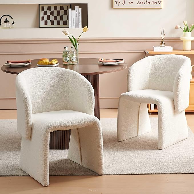 Kitchen Dining Table Set for 2, Farmhouse Round Dining Room Table and 2 Seated Dining Accent Chairs Curved Backrest&Armrest, Modern Dining Room Table Set for Home Dining Hall