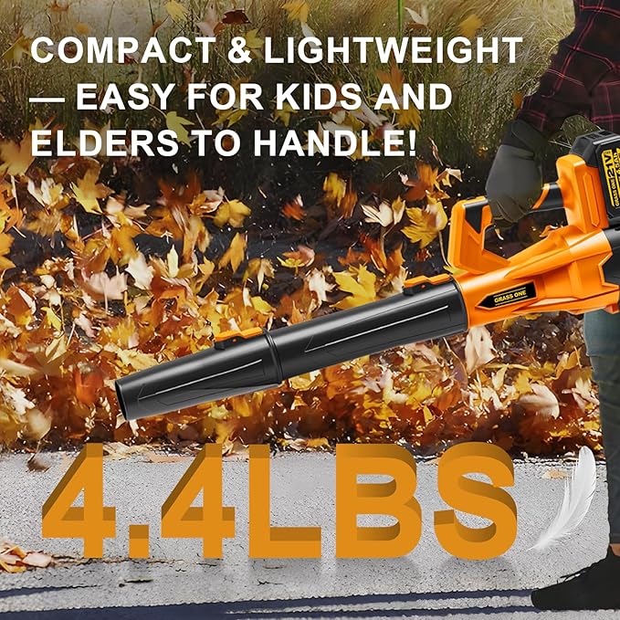 Cordless Leaf Blower, 450CFM/125MPH Six-Speed Adjustment, 2 * 4.5Ah 21V Batteries, High Power Copper Wire Motor with 3 Tube, Lightweight Handheld Blower for Lawn Care, Patio, Blowing Leaves
