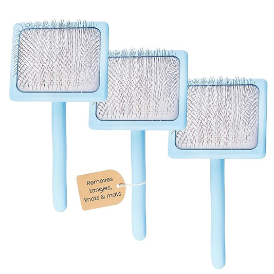 Pet Slicker Brush With Soft Massage Grooming Stainless Steel Pins - For Dematting, Shedding Fur, and Undercoat - Ideal Gift for Professional Pet Groomers - Long Slicker Brush