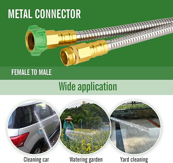 SKYWARD 304 Stainless Steel Short Garden Hose 5 ft with Female to Male Metal Connector, Anti-Leakage, Flexible & Lightweight Kink Free Water Hose, Easy to Use & Store (5ft)