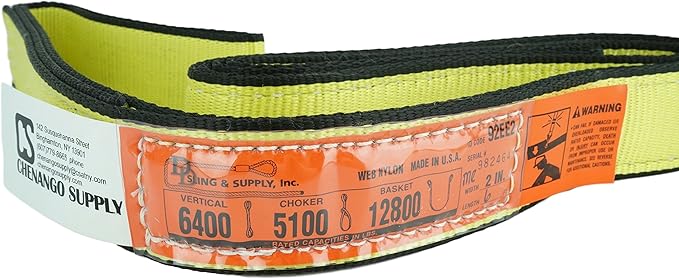 DD Sling (USA Made). 2" x 16', 2 Ply, Nylon Lifting Slings, Master Edge, Eye & Eye, Heavy Duty, 6400 lbs Vertical, 5100 Choker, 12800 Basket Load Capacity (2" x 16')