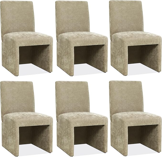 Upholstered Dining Chairs Set of 6 Modern Kitchen & Dining Room Chairs Linen Fabric Dining Chairs with Wooden Frame, Khaki