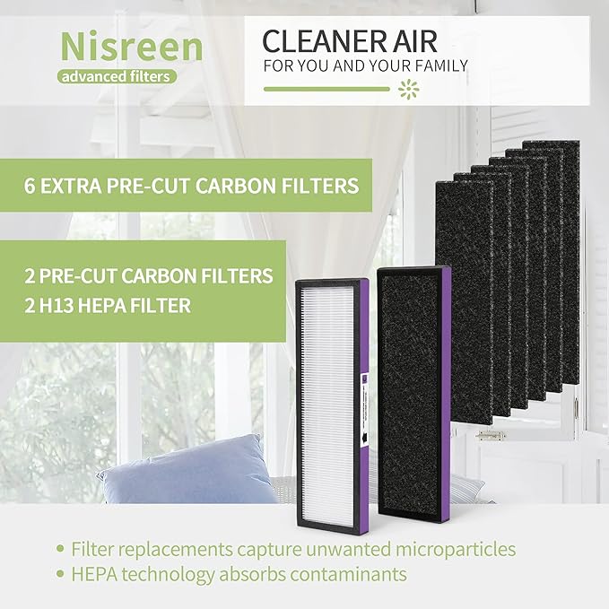 FLT5250PT Replacement Filter Compatible with Germ-Guardian Filter C Pet HEPA Air Pu-rifier AC5250PT AC5000E AC5300B AC5350W AC5350B CDAP5500 and More, 2 HEPA and 6 Pre-Filter