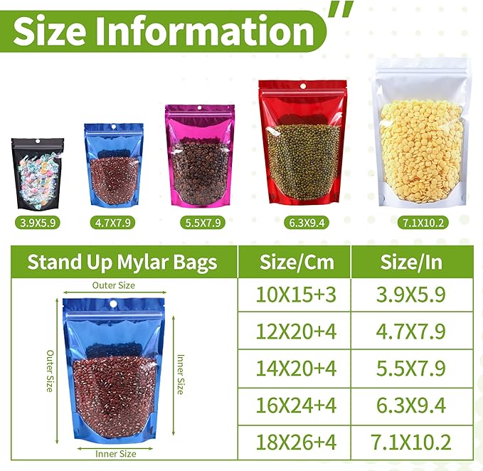Mylar Bags for Food Storage 3.9 * 5.9, 100 PCS Clear Front Aluminum Resealable Bags for Small Business, Sealable Bag for Packaging with Guset Blue