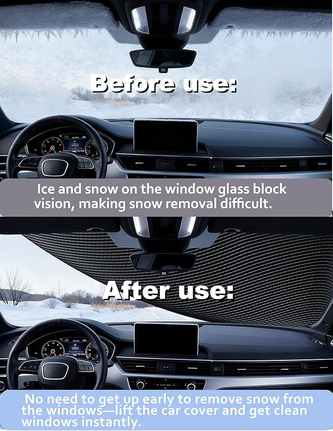Windshield Snow Cover,Oxford Fabric Winter Frost Cover with Side Window and Rearview Mirror Protector, Extra Large Magnetic Frost Guard Windshield Cover for Most Cars,SUV,Sedan,Truck (Orange)