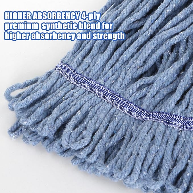 Commercial Mop Head Replacement,Industrial Wet Mop Refills with Cotton Looped End String for Floor Cleaning Heavy Duty,Pack of 3,Blue