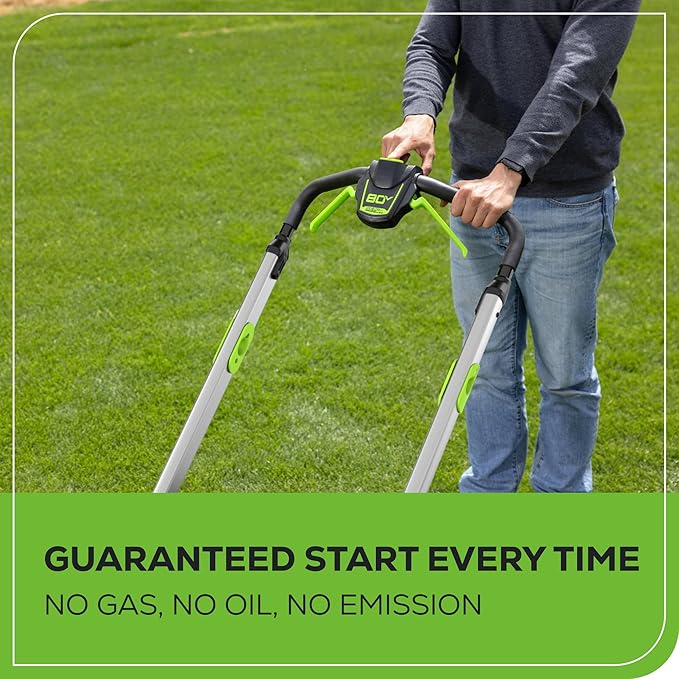 Greenworks 80V 21" Brushless Cordless (Push) Lawn Mower (LED Headlight + Aluminum Handles), 4.0Ah Battery and Rapid Charger Included (75+ Compatible Tools)
