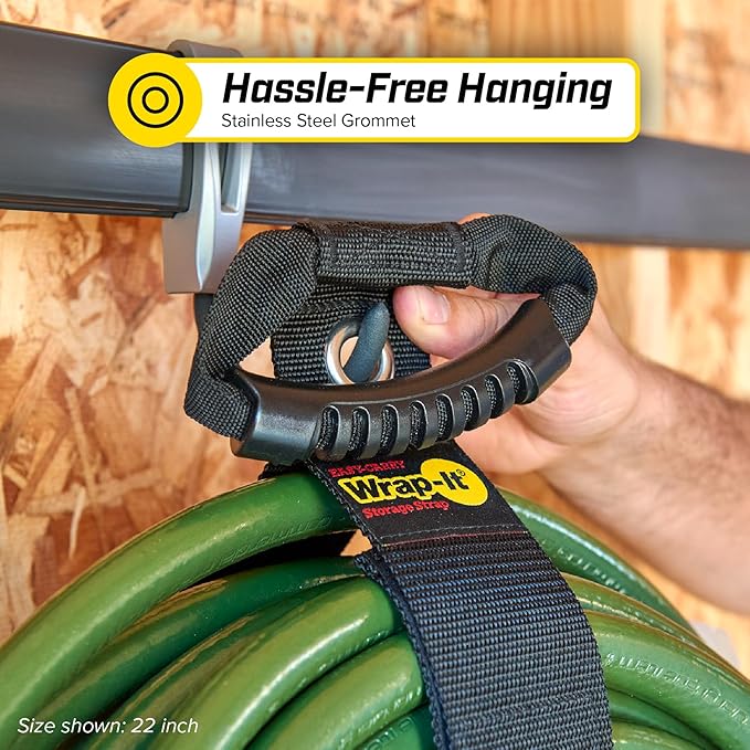 Easy-Carry Wrap-It Storage Straps - 22” (2-Pack) Blaze Orange with Grommet - Extension Cord Storage Holders and Carrying Straps for Garden Hose Storage