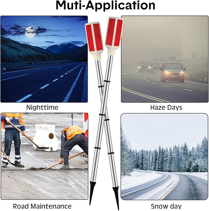 Macarrie 6 Pcs Solar Powered Driveway Markers Reflector Lights Landscape Driveway Reflectors on Poles for Snow Road Outdoor Yard(37 Inch,Red)