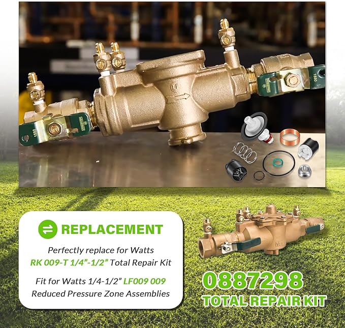 0887298 Total Repair Kit, Includes First and Second Check Assemblies, for Watts 1/4-1/2" LF009, 009 Replace for RK 009-T 1/4"-1/2" Reduced Pressure Zone Total Repair Kit