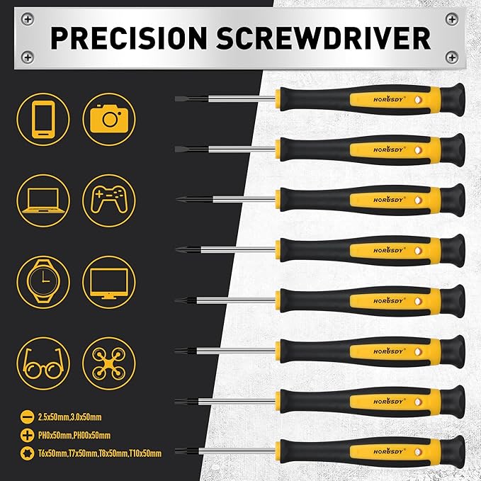 HORUSDY 140-Piece Magnetic Screwdriver Set with Plastic Racking, Includes SAE & Metric Hex Keys, Precision Screwdriver and Magnetizer Demagnetizer DIY Tools for Men Tools Gift