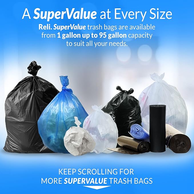 Reli. 13 Gallon Trash Bags | 1000 Bags | Black | Tall Kitchen | Strong | Garbage