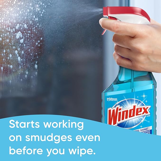 Windex Glass and Window Cleaner Spray Bottle, Bottle Made from 100% Recycled Plastic, Surface Cleaning Spray, Original Blue Scent, 32 Fl Oz